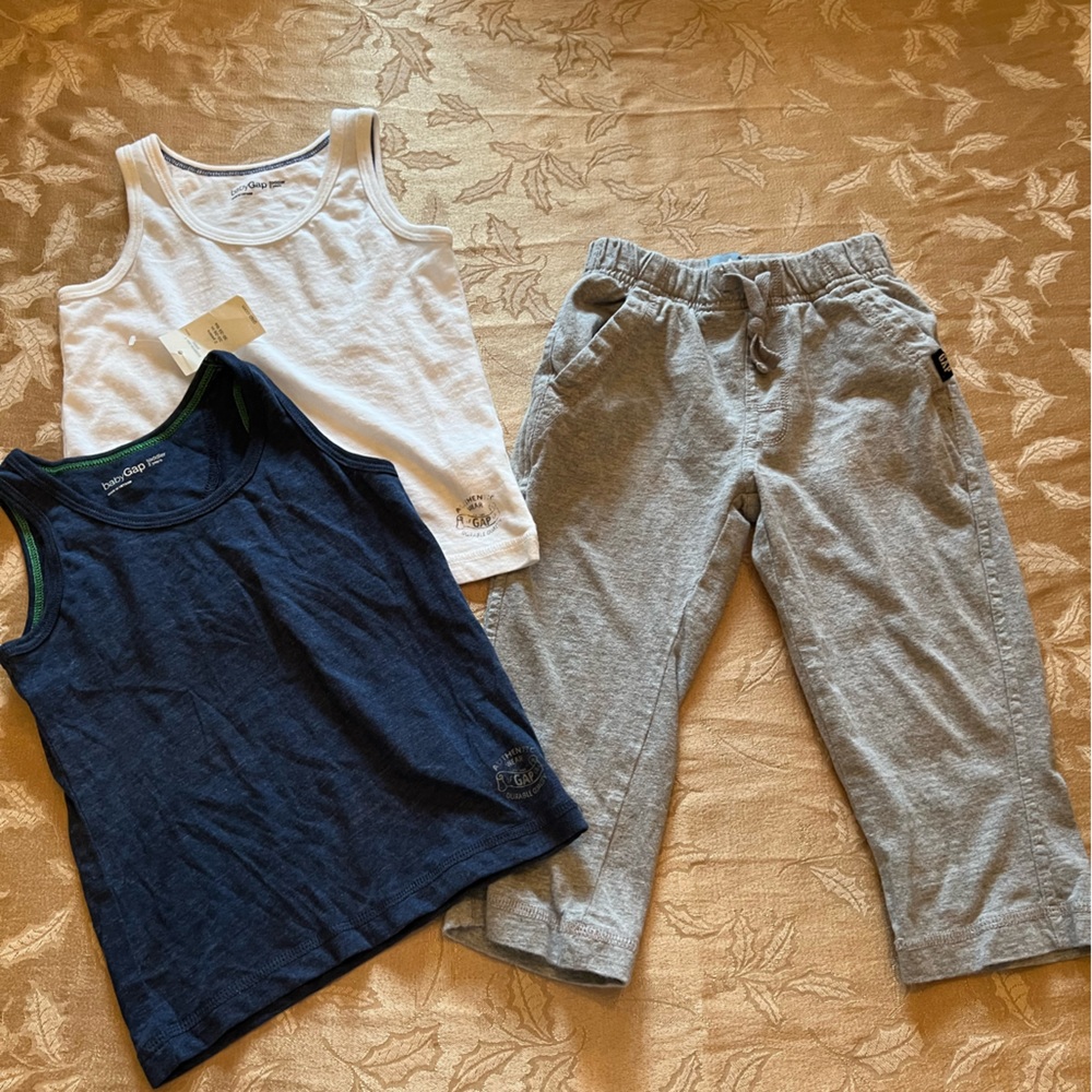 Boys Baby Gap 2 Cotton Tank tops and 1 cotton joggers/sweat pants